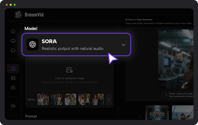 step 2 select the sora ai model