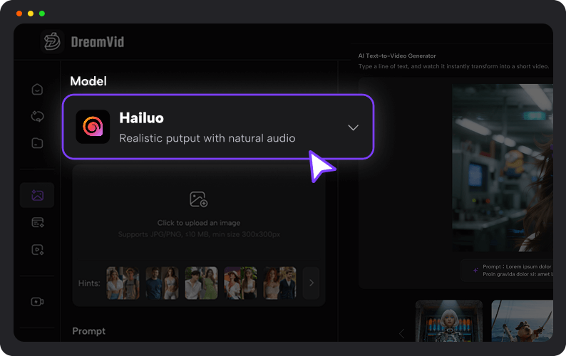 step 2 select the hailuo model